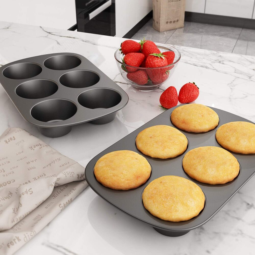 3 Pack Nonstick Muffin Pan, Carbon Steel Cupcake Pan, 6 Cup Jumbo - Picture 2 of 4